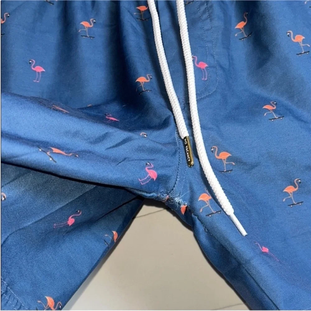 Tropical Sea Turtle Flamingo Print Swim Board Shorts Swimsuit Trunks Small S